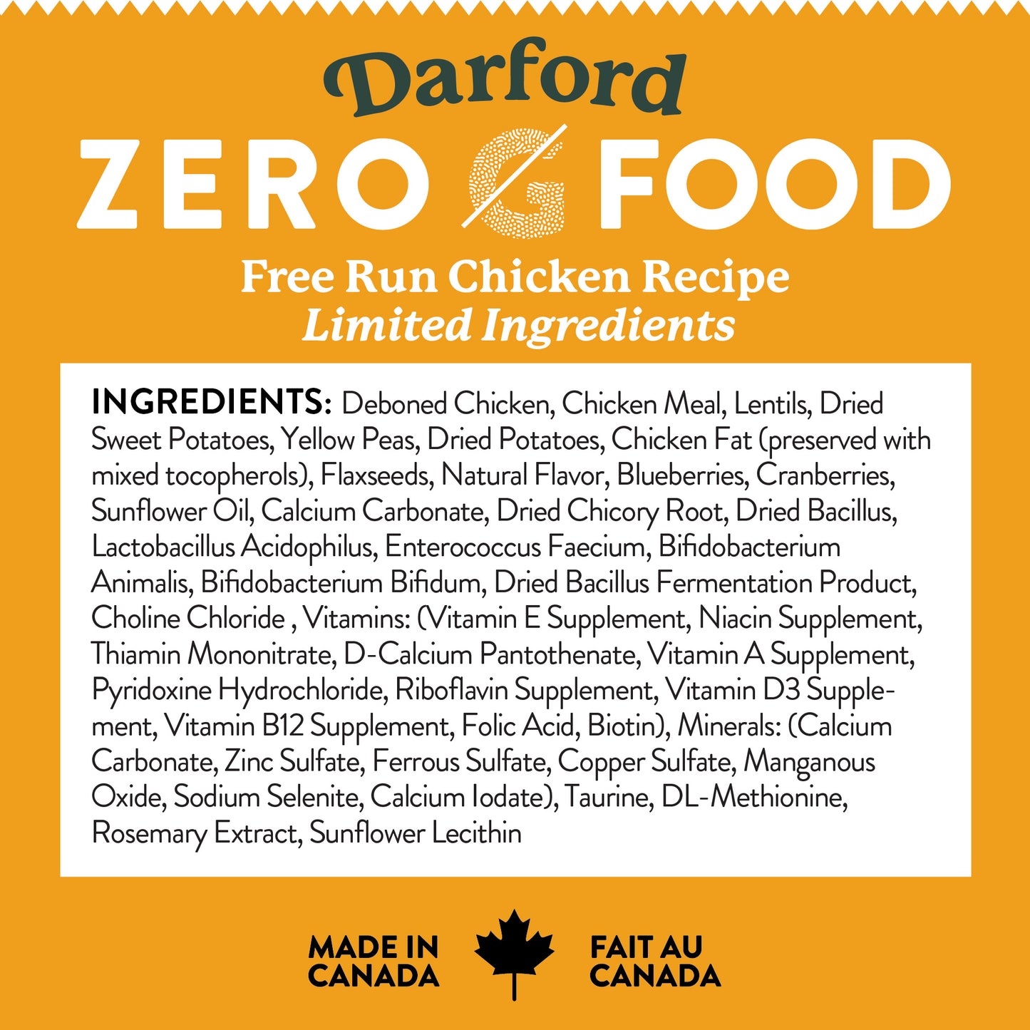 Zero/G Dog Food Free Run Chicken Recipe